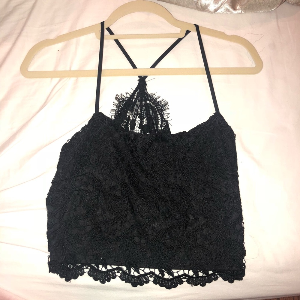 LF black lace crop top
